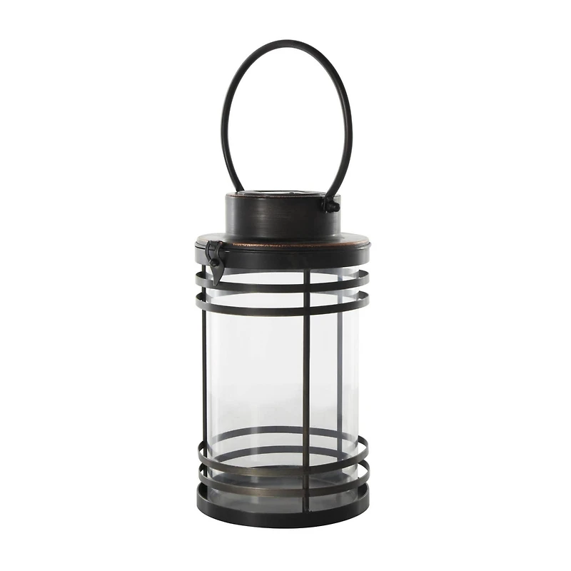 12" Black Metal Candle Lantern with Round Outlines