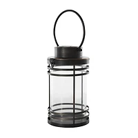12" Black Metal Candle Lantern with Round Outlines
