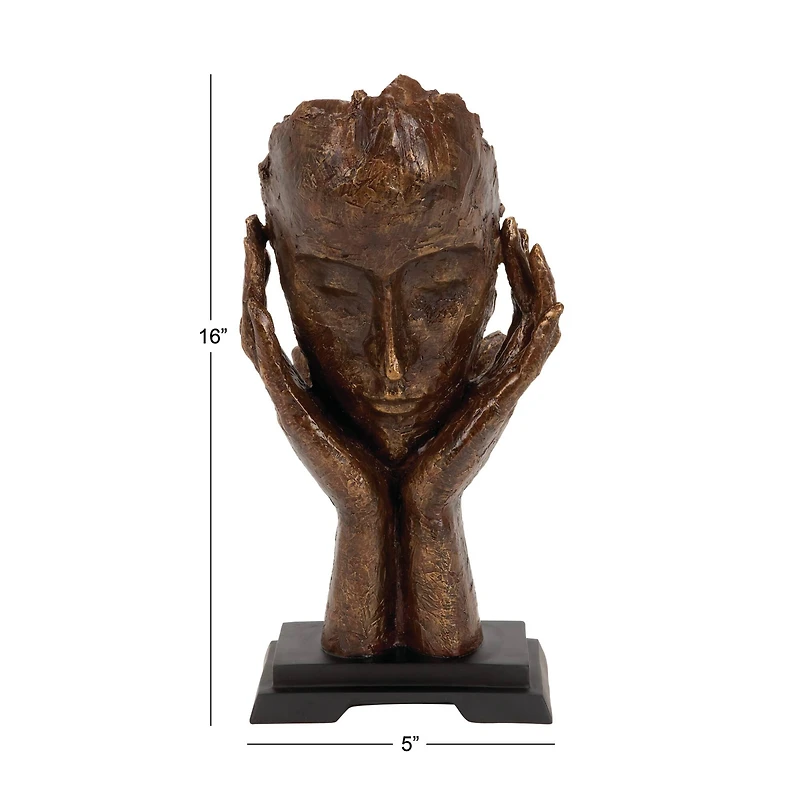 Brown Polystone Traditional Sculpture, Mask 16" x 5" x 8"