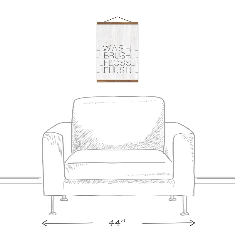 Wash Brush Floss Flush 12" x 16" Teak Hanging Canvas