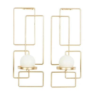 Gold Iron Contemporary Candlestick Holders, 13" x 5" x 4"