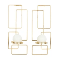 Gold Iron Contemporary Candlestick Holders, 13" x 5" x 4"