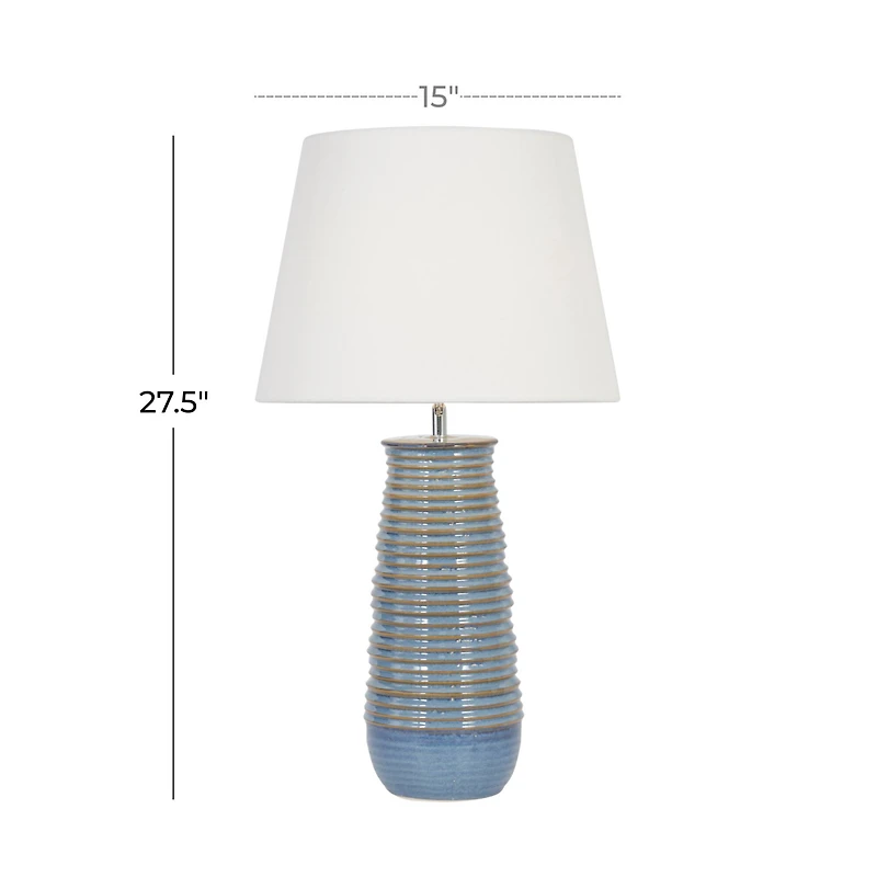 Blue Ceramic Rustic Table Lamp, 28" x 15" x 15"