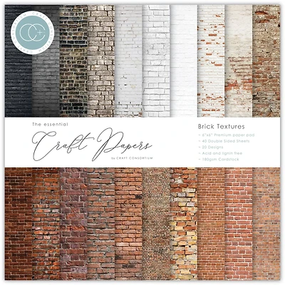 Craft Consortium Double-Sided Paper Pad 6" x 6" 40 ct. Brick Textures, 20 Designs