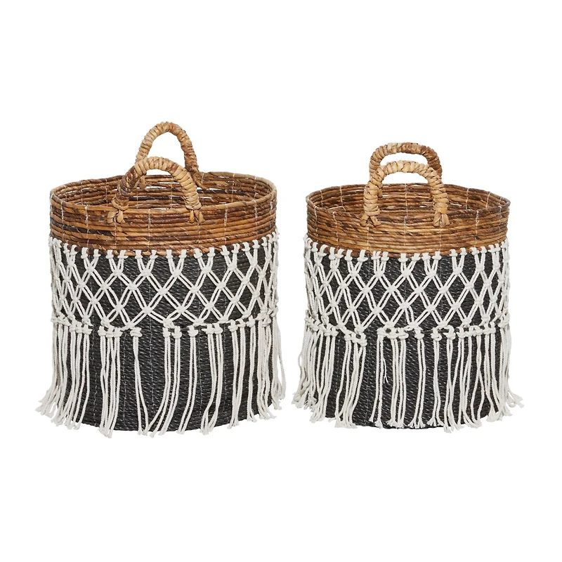 Black Banana Leaf Bohemian Storage Basket Set