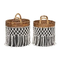 Black Banana Leaf Bohemian Storage Basket Set