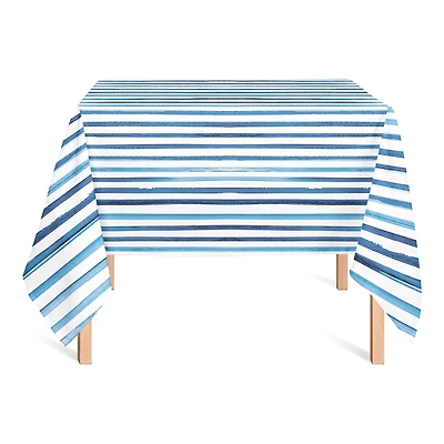58" Blue Watercolor Stripes Tablecloth