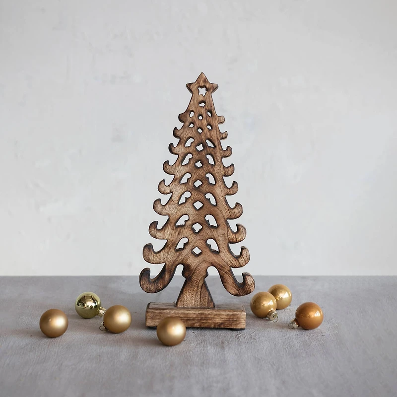 Hello Honey® 12.5" Burnt Finish Hand-Carved Mango Wood Tree