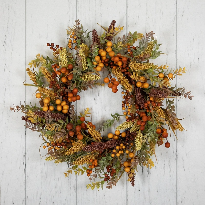 24" Real Touch™️ Mixed Foliage & Berries Fall Harvest Wreath