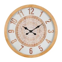 30" Natural Brown & White Mandala Wall Clock