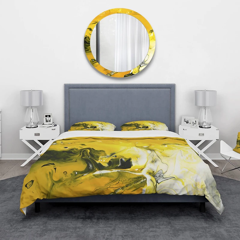 Designart 'Yellow Acrylic Marble' Modern & Contemporary Bedding Set
