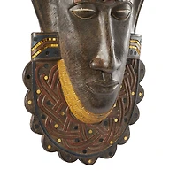 Brown Polystone Primitive African Mask Sculpture 12" x 4" x 24"