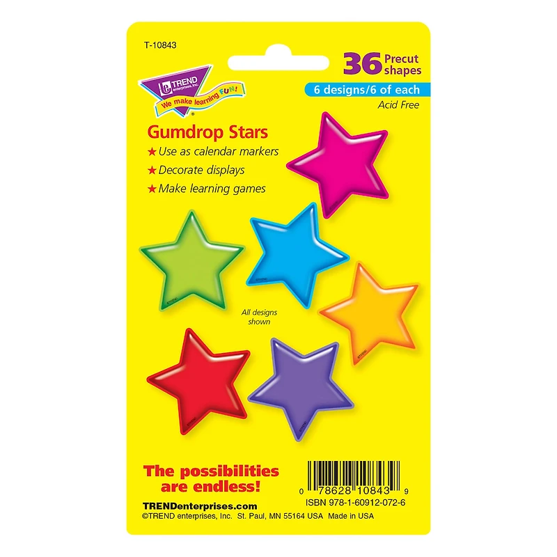 TREND Enterprises® Gumdrop Stars Mini Accents Variety Pack, 6 Packs of 36
