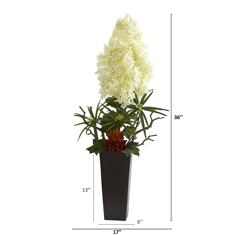 3ft. Peegee Hydrangea and Succulent Artificial Arrangement in Black Vase