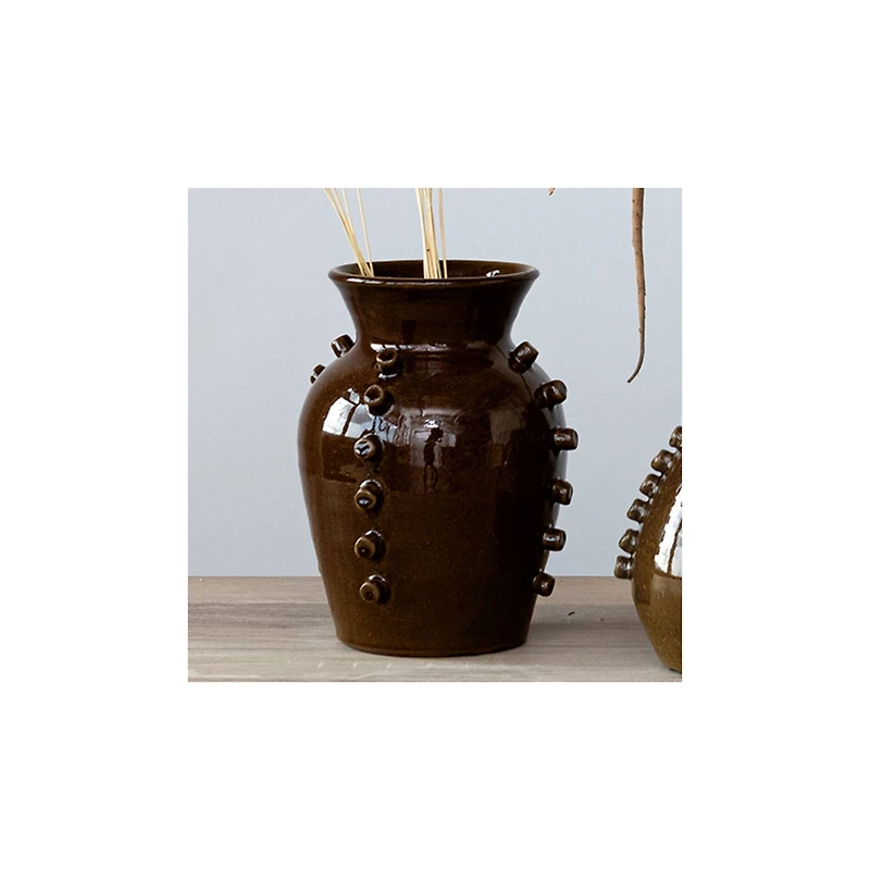 Hello Honey® 10.25" Brown Terra Cotta Vase with Hobnails