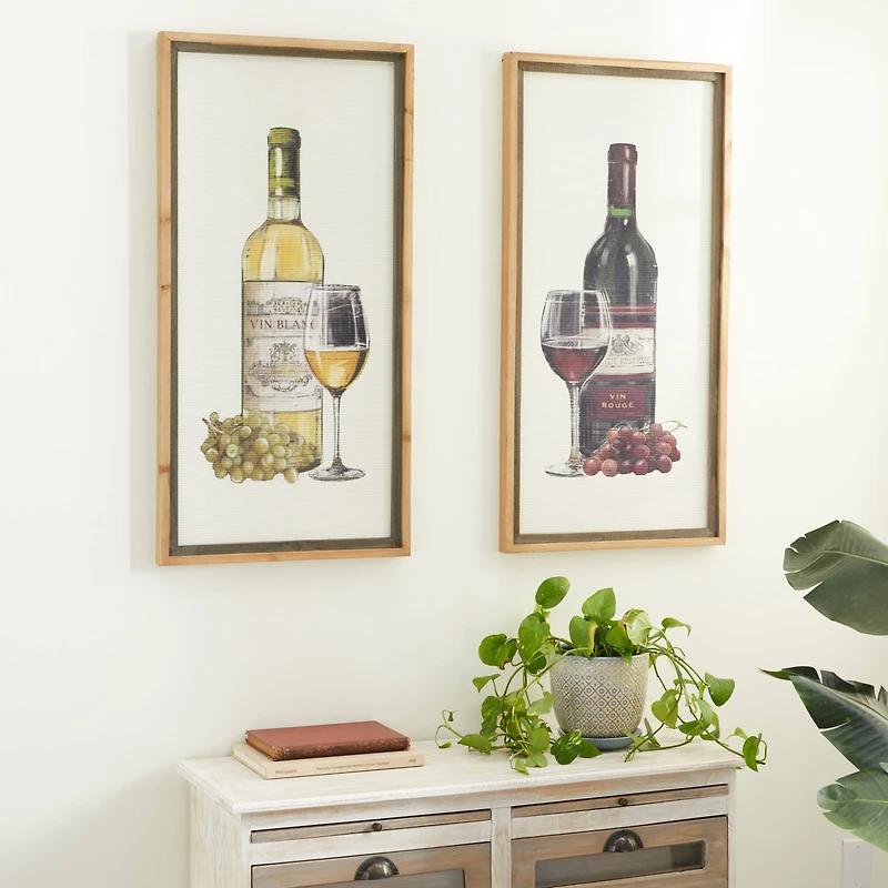Set of 2 Brown Wood Farmhouse Wine Wall Art, 20" x 40"