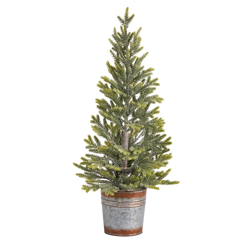 2ft. Pre-Lit Pine Artificial Christmas Tree in Rustic Metal Planter, Warm White Lights