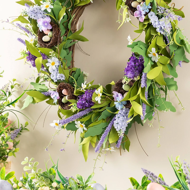 Glitzhome® 24" Easter Lavender & Bird Nest Wreath