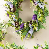 Glitzhome® 24" Easter Lavender & Bird Nest Wreath