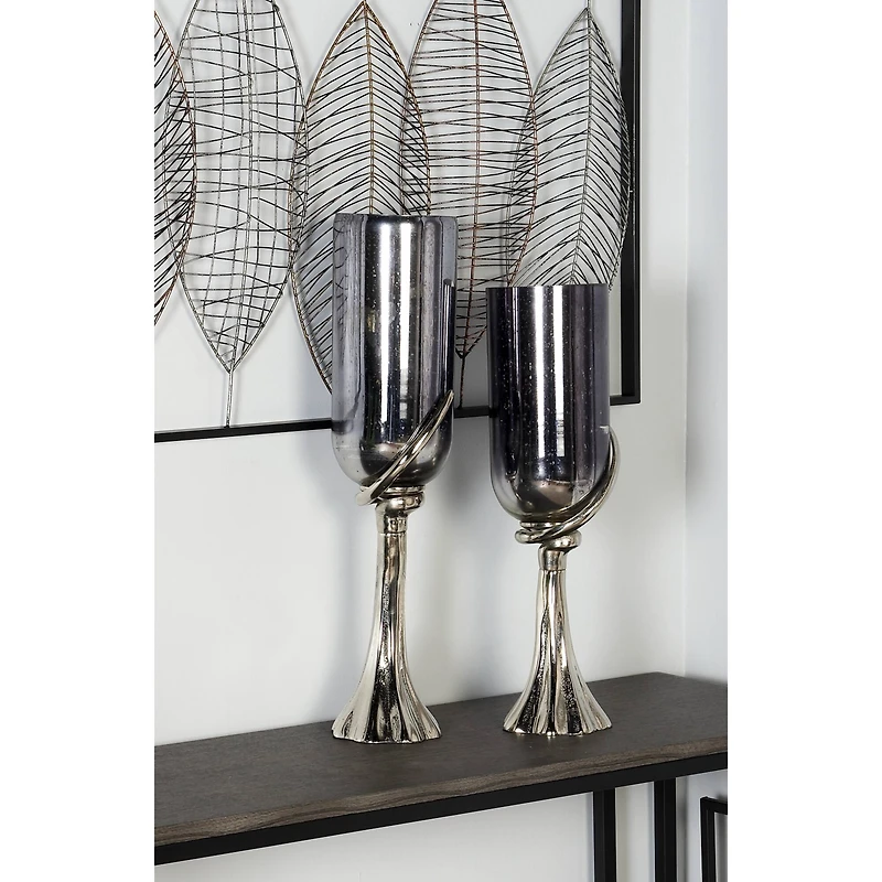 26" Black Glass & Aluminum Modern Candlestick Holder