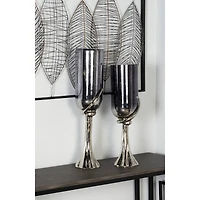 26" Black Glass & Aluminum Modern Candlestick Holder