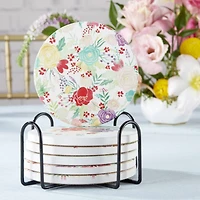 Kate Aspen® Garden Blooms Ceramic Coasters with Holder, 6ct.
