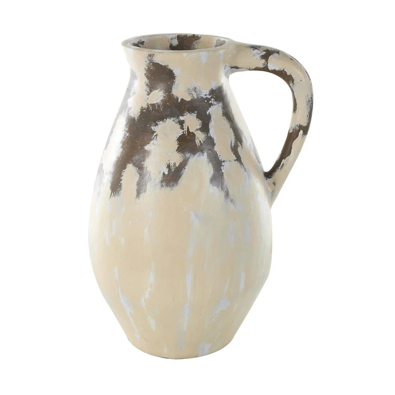 19" Cream Ceramic Vase with Curved Handle