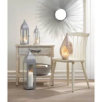 15" Small Silver Metal Rectangular Moroccan Style Candle Lantern