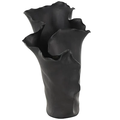 Black 16" Ceramic Floral Abstract Vase