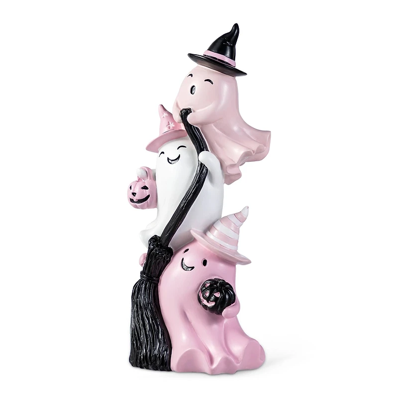 Glitzhome® 13"H Pink Halloween Polyresin Stacked Ghost Table Decor