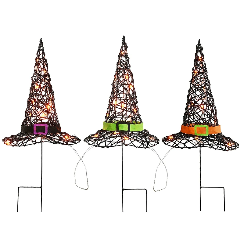 23" Black LED Witch Hat Halloween Garden Stakes