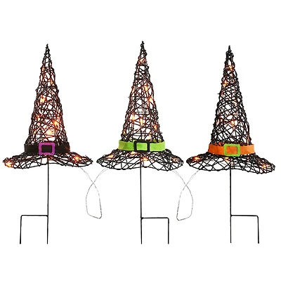 23" Black LED Witch Hat Halloween Garden Stakes