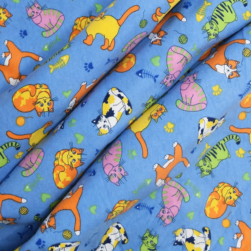 Feldman Blue Cats Cotton Flannel