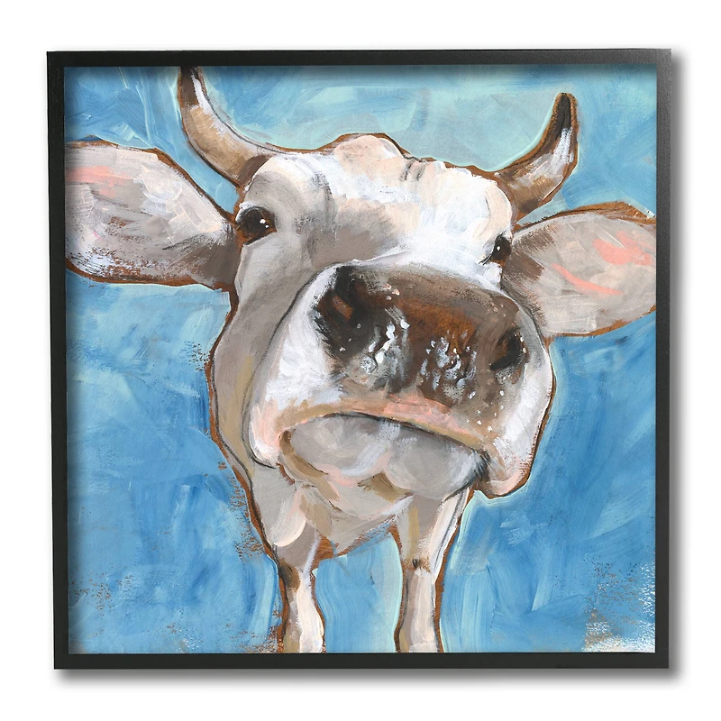 Stupell Industries Close Up White Cattle Farm Animal Portrait,12" x 12"