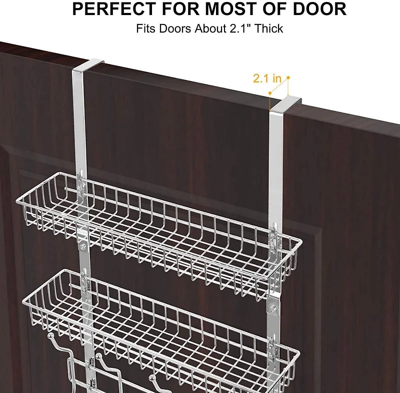 NEX™ 24" Silver Over the Door Basket Rack with Hooks