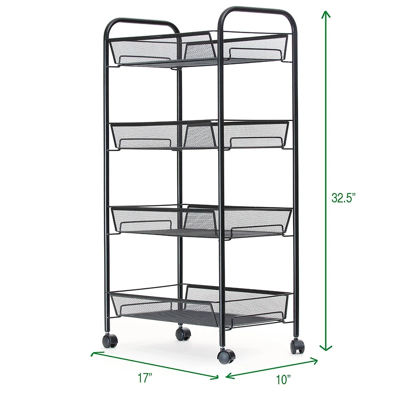 Mind Reader Black All-Purpose Heavy Duty Trolley Utility Cart with Wheels