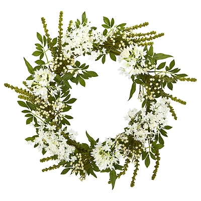 24'' White Mixed Floral Wreath
