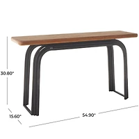55" Black Metal Layered Arch Living Room Console Table with Brown Tabletop