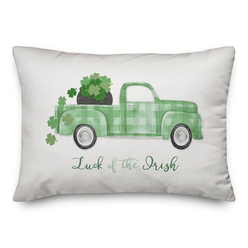 Plaid Green Truck Luck Pillow 14" x 20" Throw Pillow