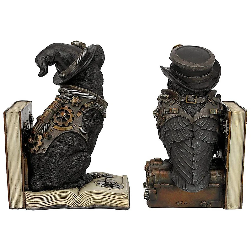 Design Toscano Knowledge Seekers Steampunk Cat and Owl Sculptural Bookends