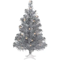 2ft. Pre-Lit Silver Iridescent Tinsel Artificial Christmas Tree, Clear Lights
