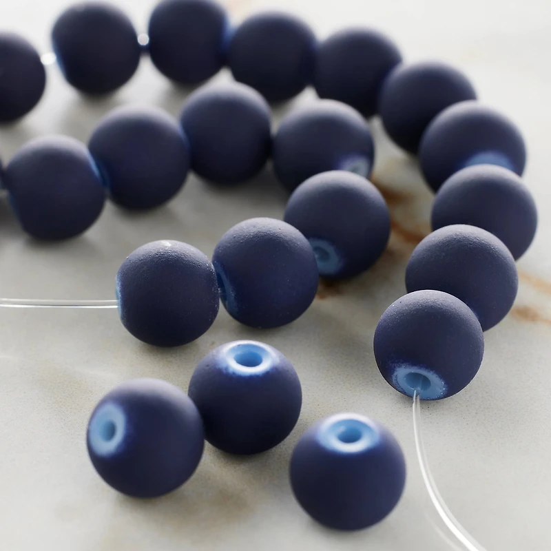 Blue Rubber Coated Glass Round Beads, 8mm by Bead Landing™