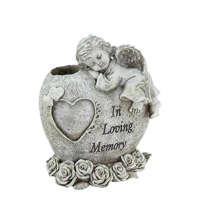 6.5" In Loving Memory Gray Sleeping Angel Outdoor Statue Bud Vase