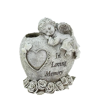 6.5" In Loving Memory Gray Sleeping Angel Outdoor Statue Bud Vase
