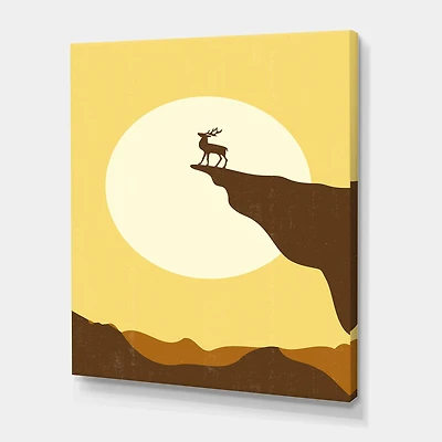 Designart - Minimalistic Deer At Sunset On Mountain Top Sunset