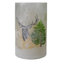 10" Winter Deer Flameless Glass Christmas Candle Holder