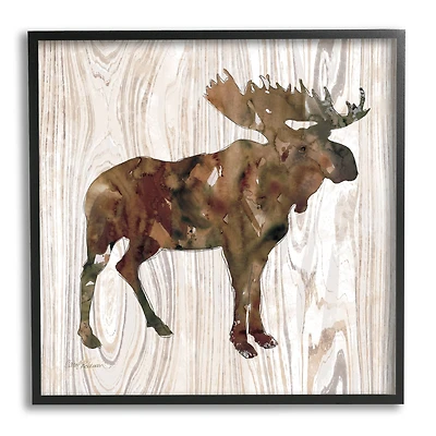 Stupell Industries Brown Watercolor Moose Silhouette Rustic Grain Pattern Framed Wall Art