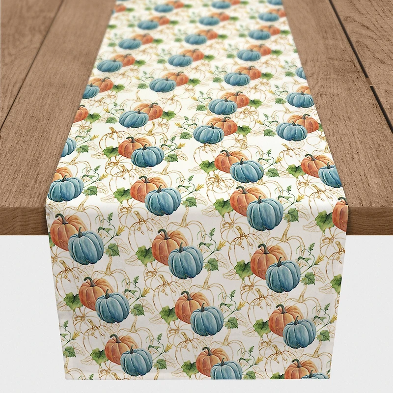 72" Blue & Orange Pumpkins Table Runner