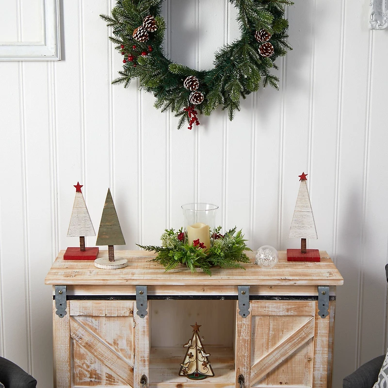 8" Cedar & Berries Artificial Christmas Candelabrum