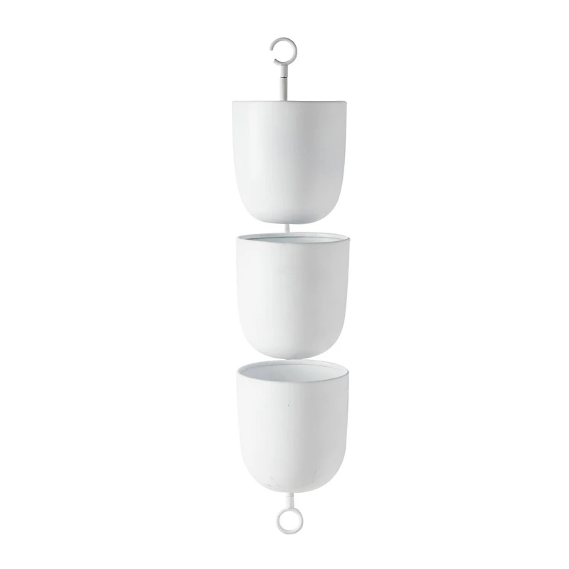 25" White Metal Contemporary 3-Pot Hanging Planter